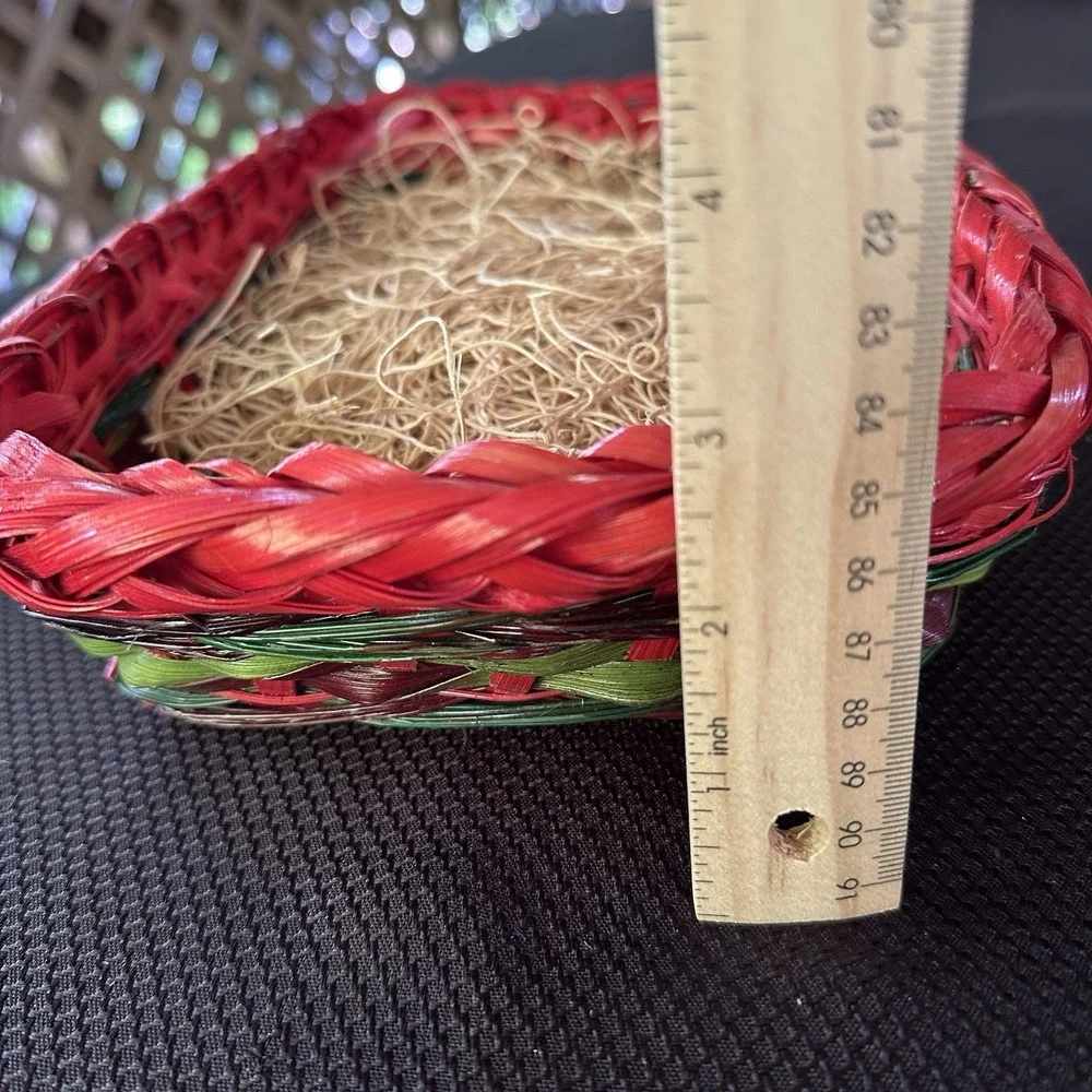 Wicker Holiday Basket Green Red with Straw Grass 12